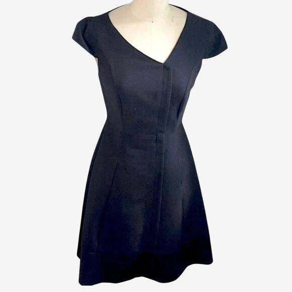 NEW H by Halston Women’s Dress Upscale Preppy Fit Flare Cotton Silk Black Sz 8 - Picture 1 of 9
